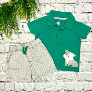 Child of Mine by Carter’s polo and short set, 18 months, green grey and white
